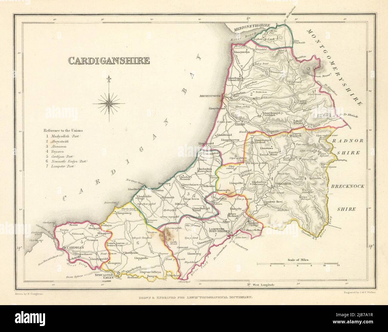 Carte antique du comté de CARDIGANSHIRE par Creighton & Walker pour Lewis c1840 Banque D'Images