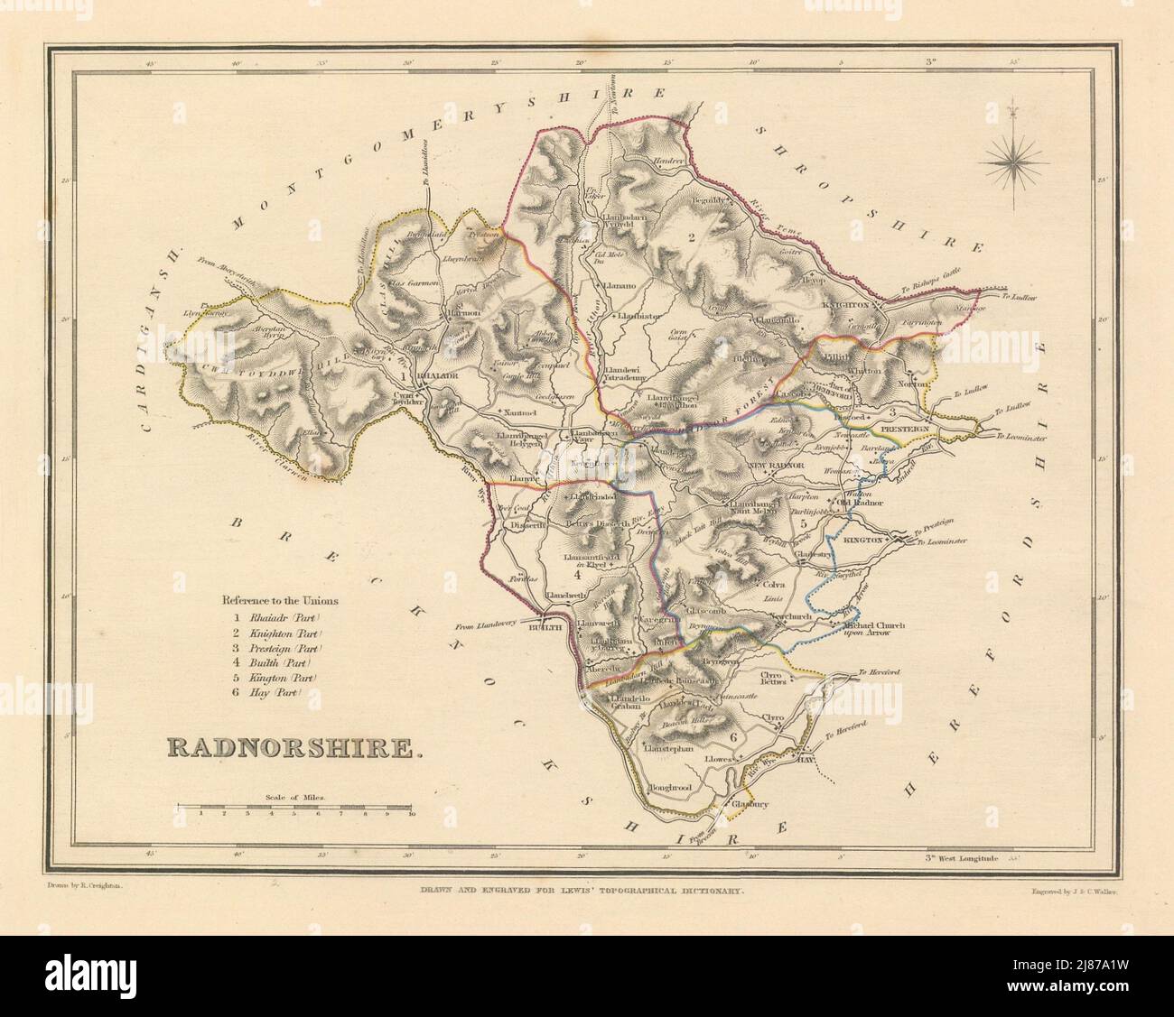 Carte antique du comté de RADNORSHIRE par Creighton & Walker pour Lewis c1840 Banque D'Images