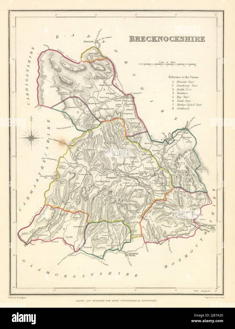 Carte antique du comté de BRECKNOCKSHIRE par Creighton & Walker pour Lewis c1840 Banque D'Images