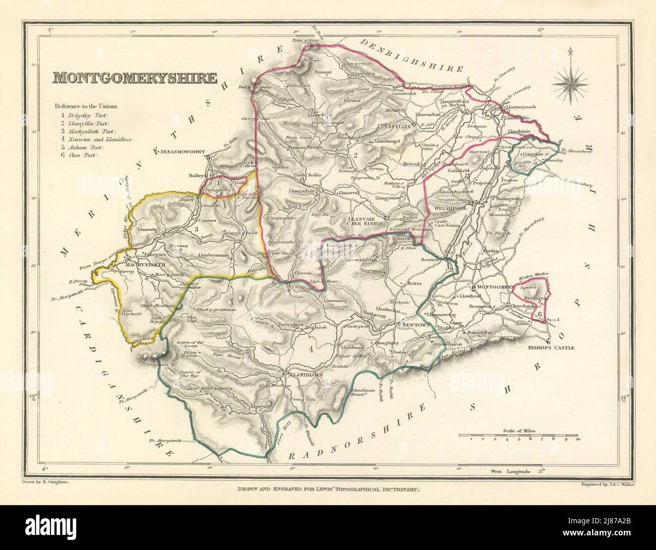 Carte antique du comté de MONTGOMERYSHIRE par Creighton & Walker pour Lewis c1840 Banque D'Images