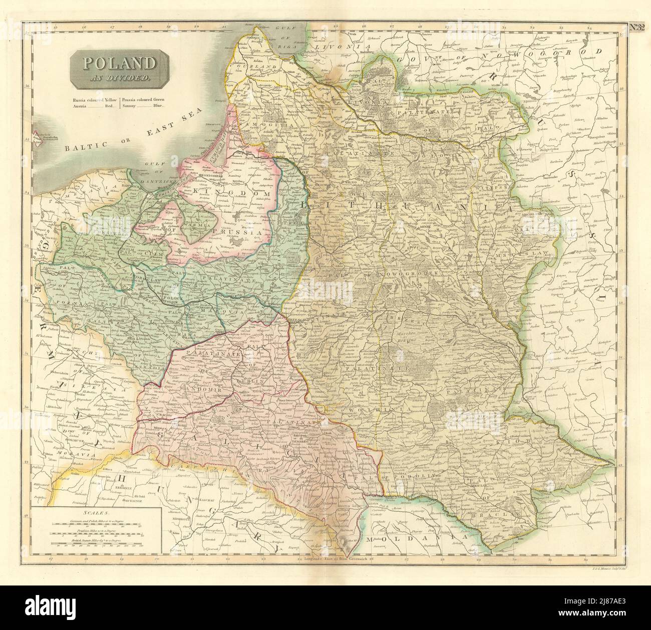La Pologne en tant que "divisé". Pologne-lituanie après 1795. THOMSON 1817 map Banque D'Images