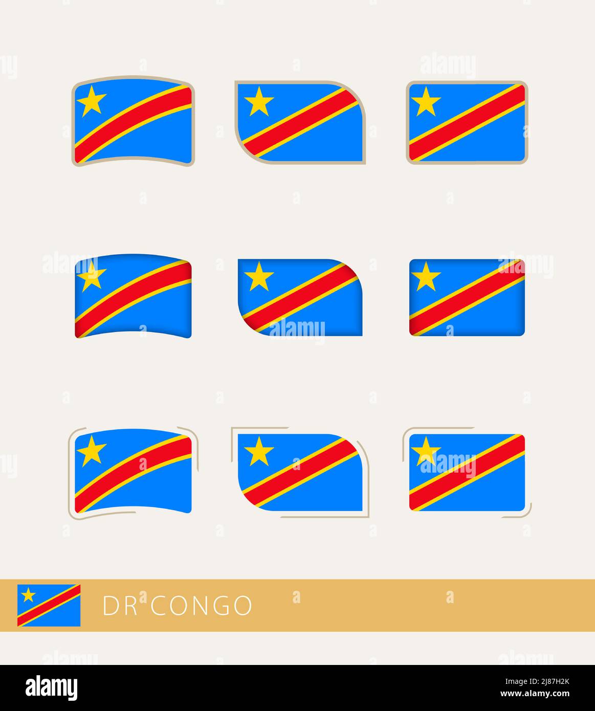 Drapeaux vectoriels de la RD Congo, collection de drapeaux de la RD Congo. Icône vecteur. Illustration de Vecteur