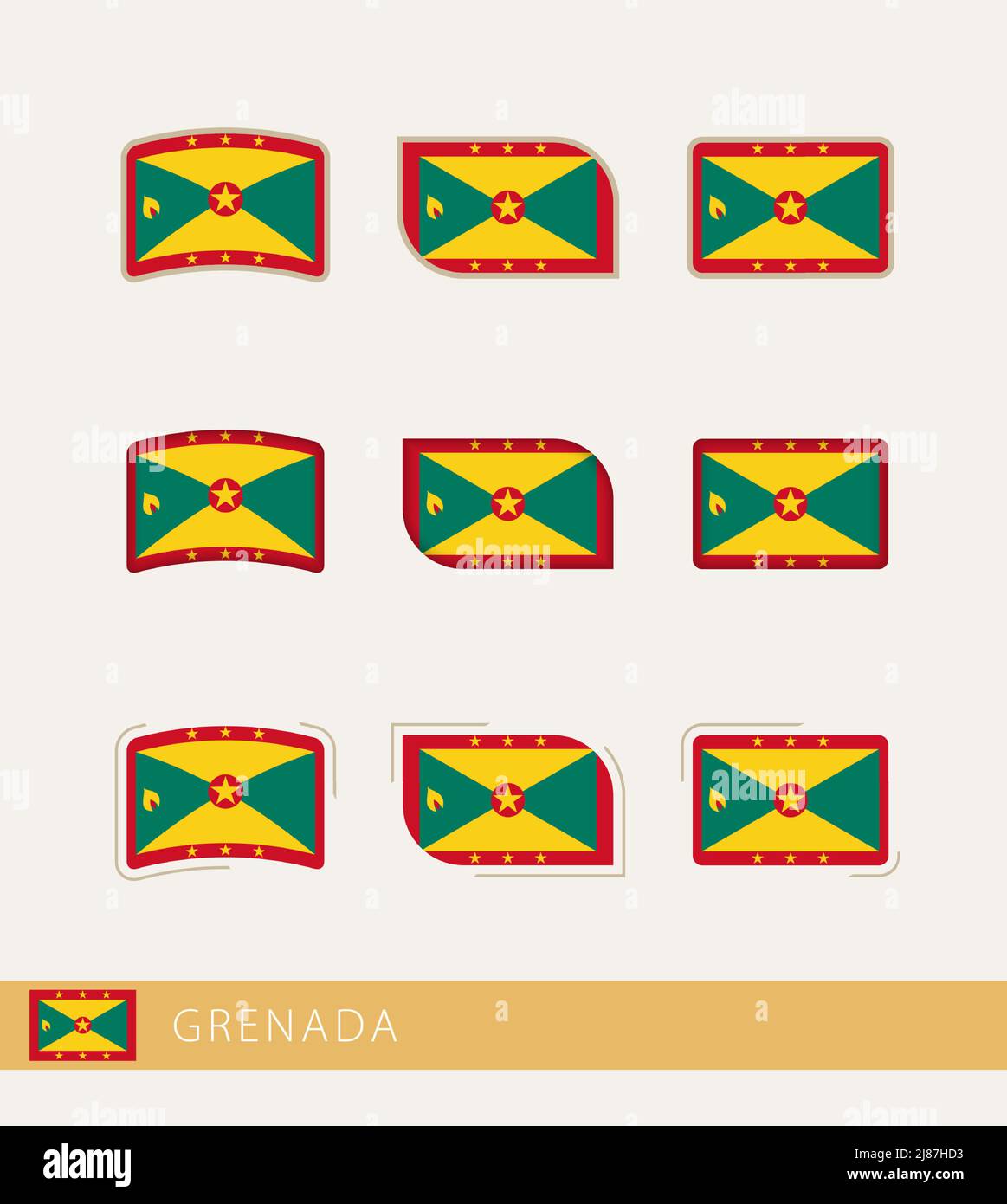 Drapeaux vectoriels de la Grenade, collection de drapeaux de la Grenade. Icône vecteur Image