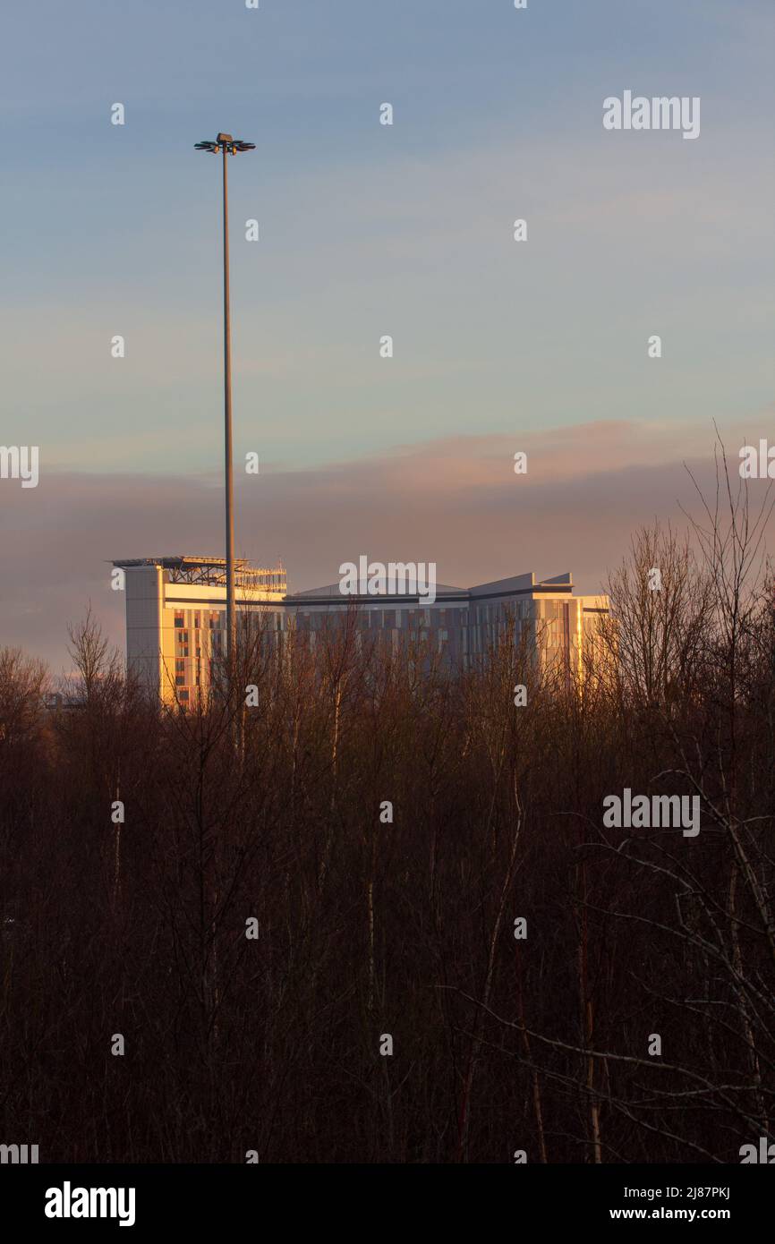 Le nouvel hôpital de Glasgow au lever du soleil Banque D'Images