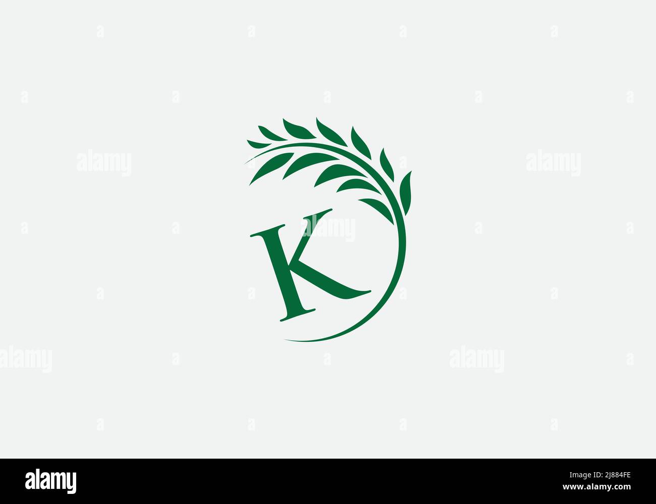 Logo de couronne de Laurier vert et simple avec lettres et alphabets Illustration de Vecteur