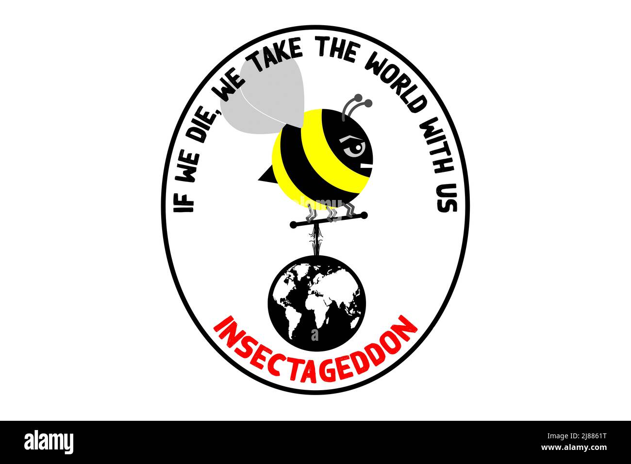 Insectageddon, si nous mourons, nous emmenons le monde avec nous, il n'y a pas de planète B, une abeille en colère transportant au monde sur une corde effilochée, la perte d'insectes Th Banque D'Images