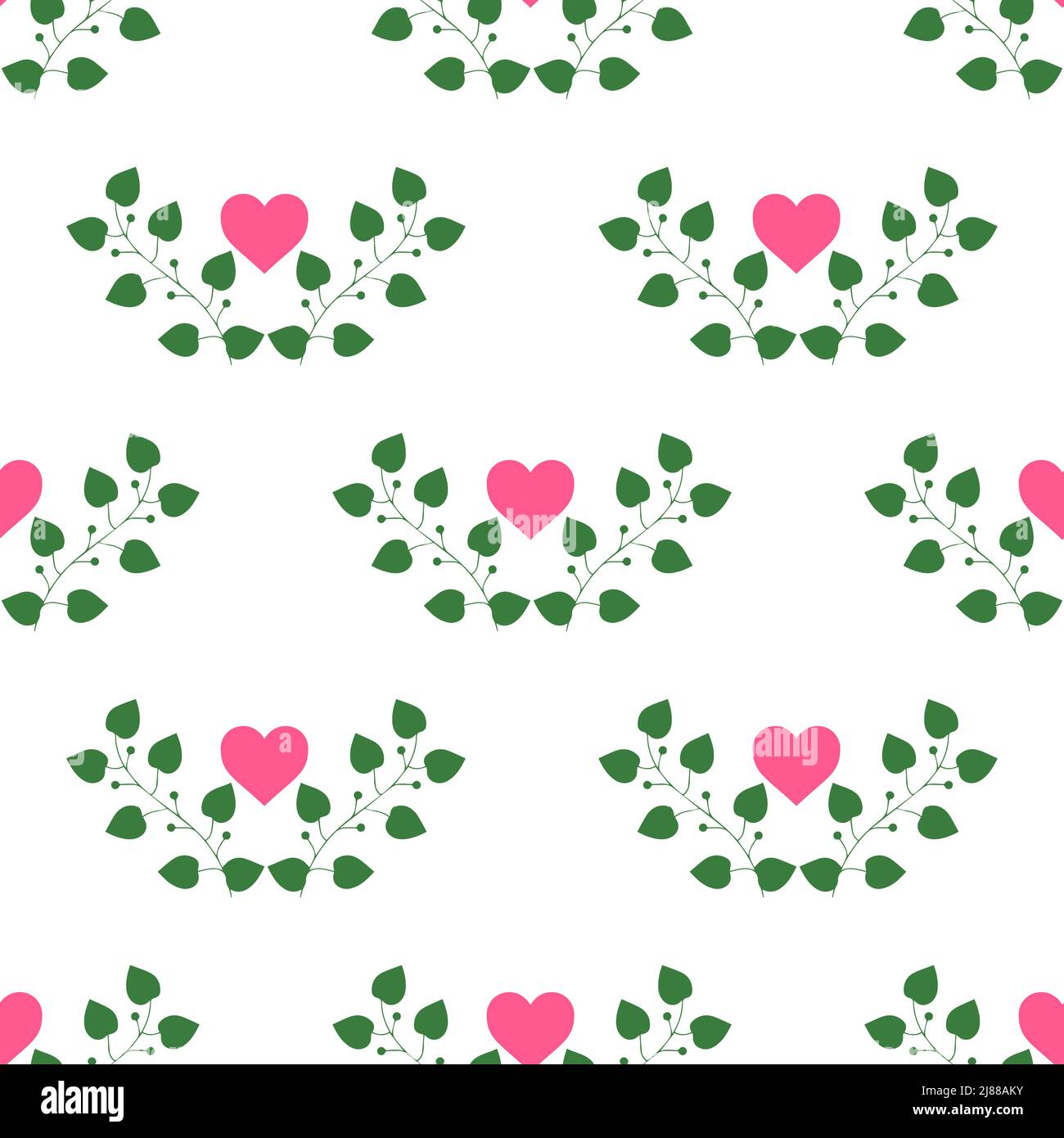 Beau coeur rose avec pétales verdoyants isolés sur fond blanc est dans le motif sans couture - illustration vectorielle Illustration de Vecteur