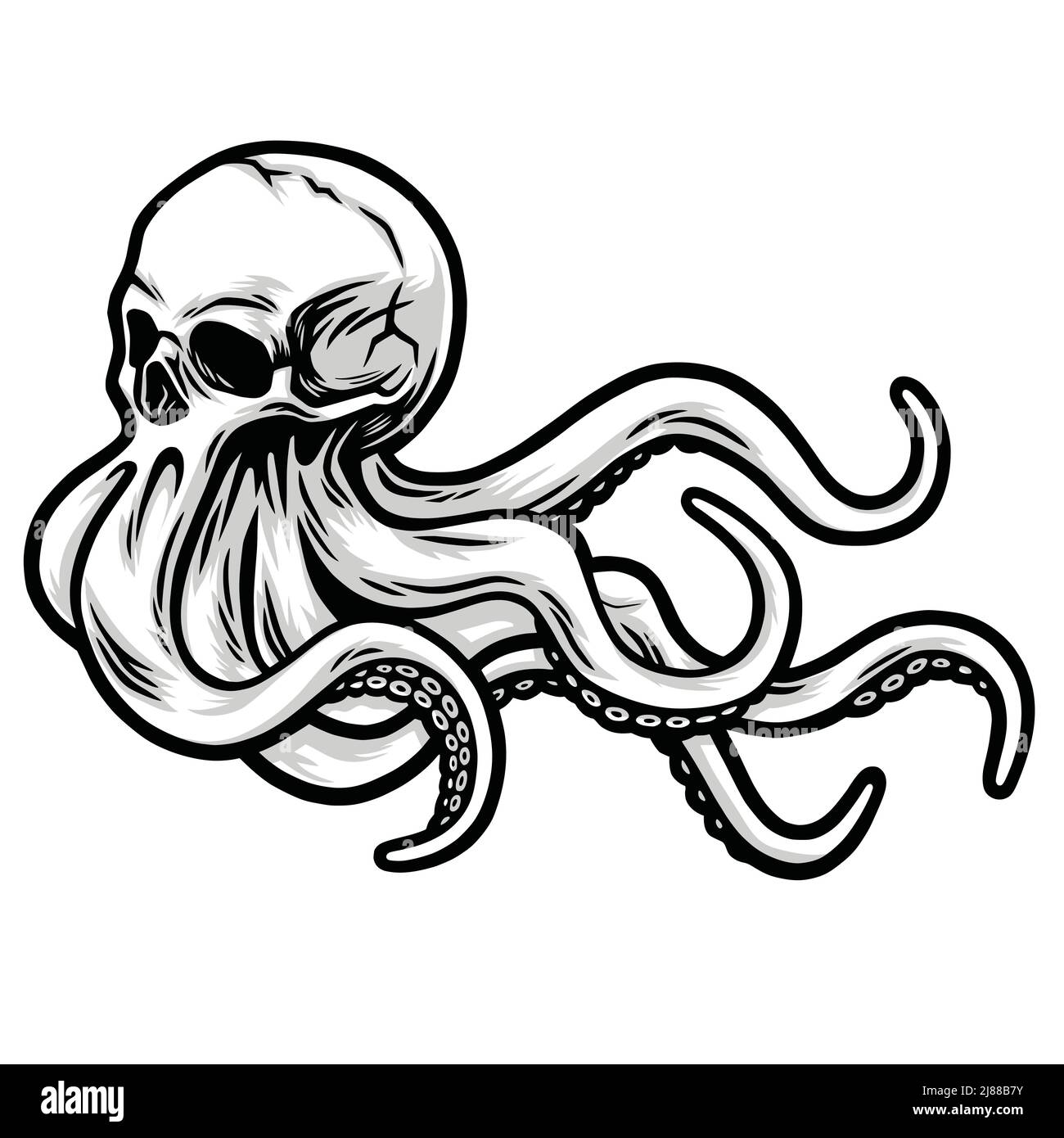 Crâne Octopus tentacules Kraken Sea Monster Squid Illustration, Octoskull Premium Vector Art dessin Illustration de Vecteur
