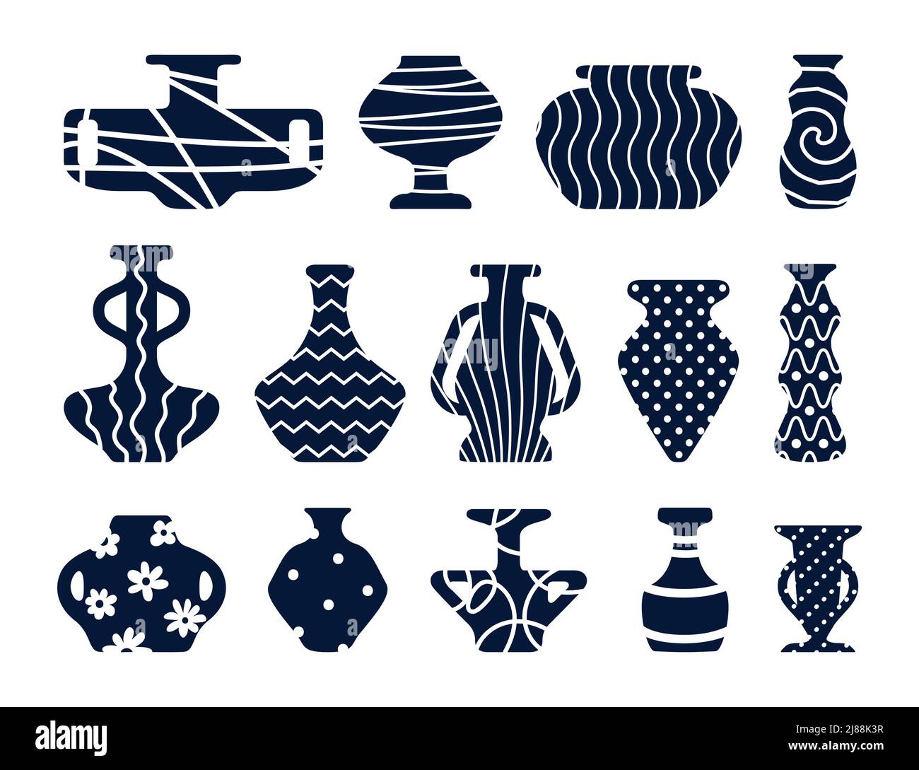 Vases anciens en céramique et silhouette en terre cuite avec ornements ensemble illustration vectorielle Illustration de Vecteur