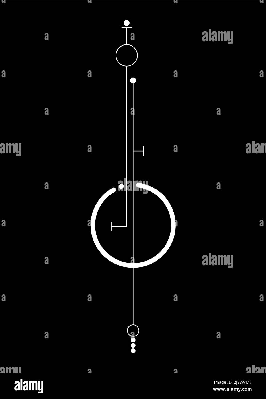 Tatouage minimaliste linéaire, géométrie sacrée, Centre mystique, illustration vectorielle ésotérique abstraite du signe blanc isolée sur fond noir Illustration de Vecteur
