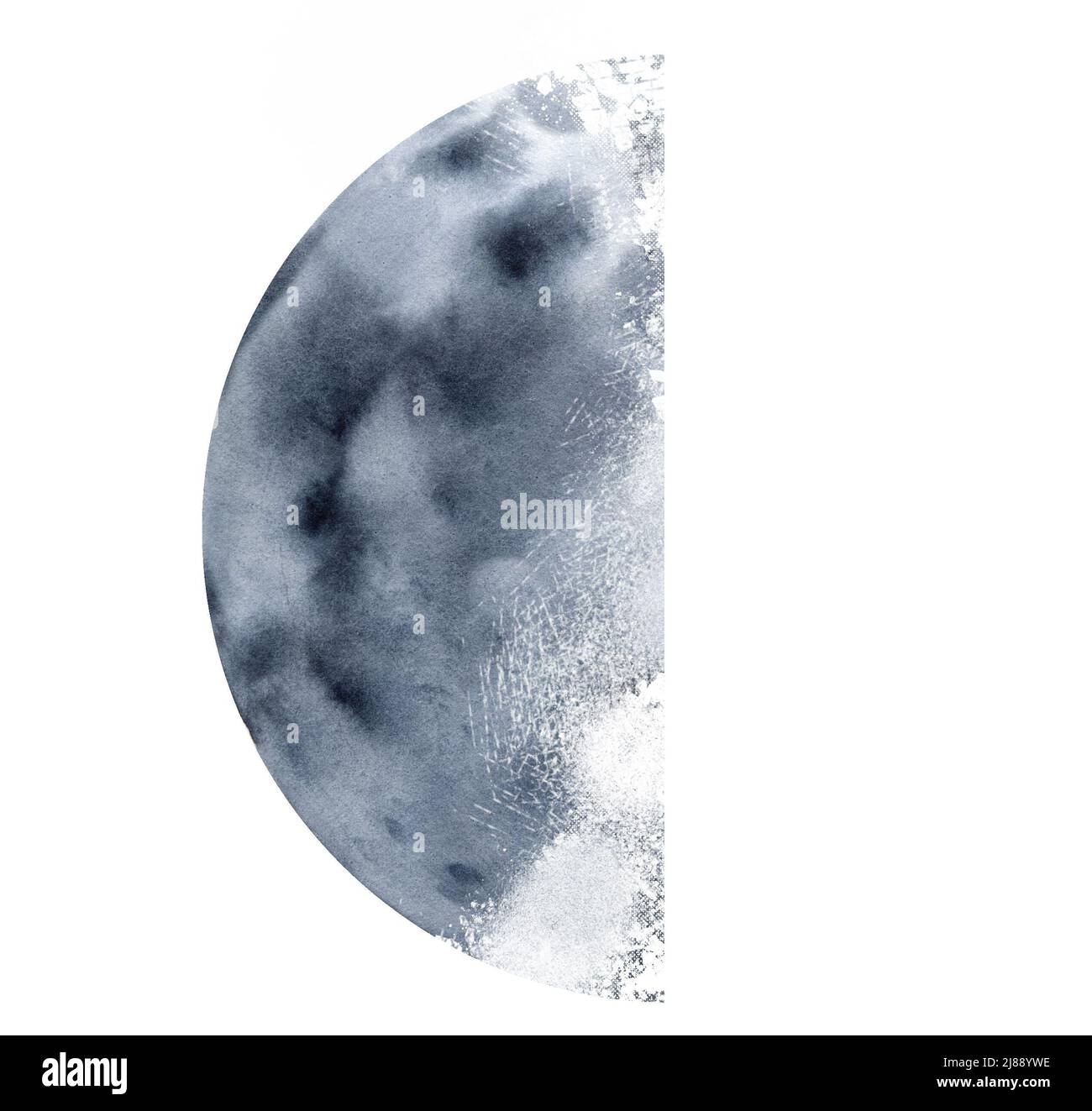 Illustration d'aquarelle de lune dessinée à la main. Image monochrome d'un satellite de la terre sur un fond isolé. Surface du corps spatial Banque D'Images