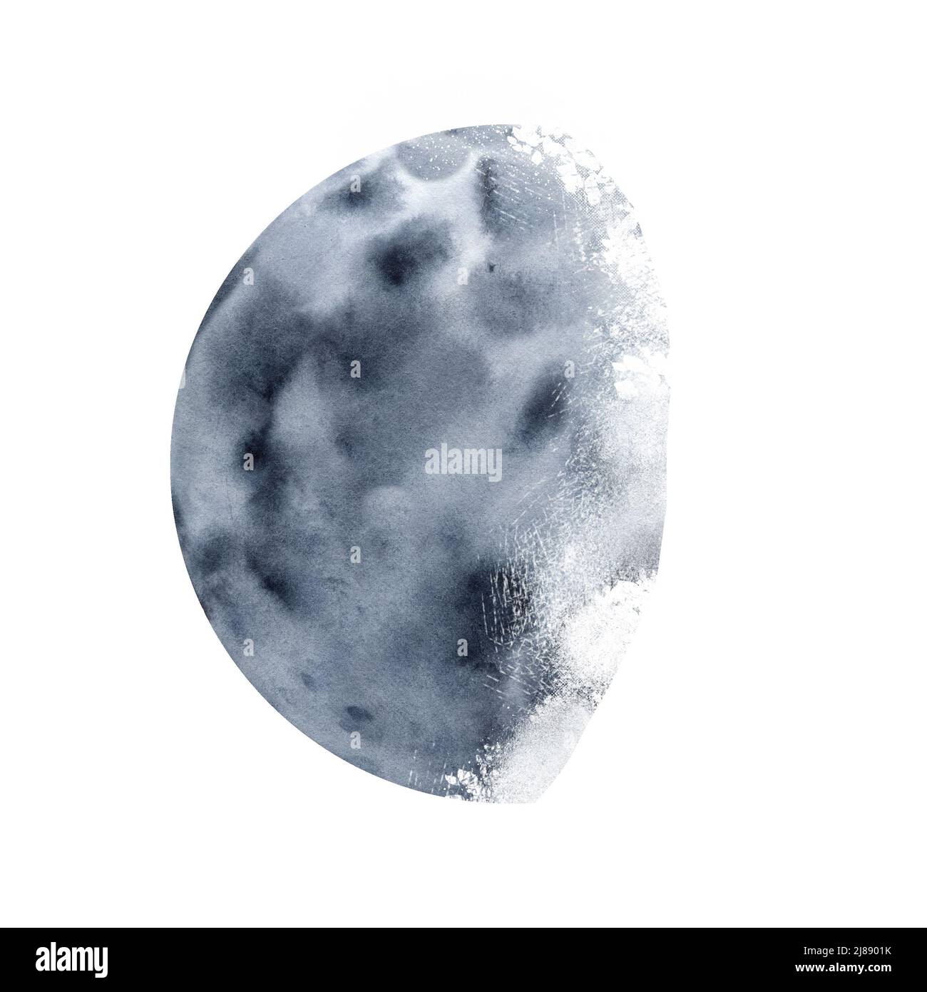 Illustration d'aquarelle de lune dessinée à la main. Image monochrome d'un satellite de la terre sur un fond isolé. Surface du corps spatial Banque D'Images