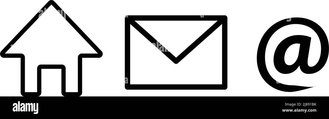 Ensemble d'icônes pour la maison, le courrier et le signe AT. Vecteur modifiable. Illustration de Vecteur