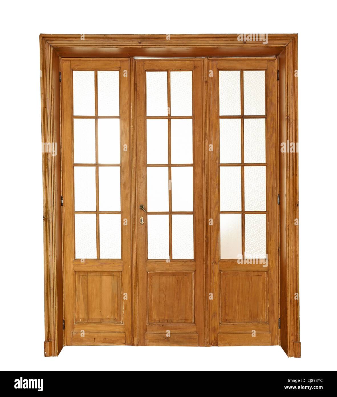 Porte intérieure en bois vieilli iavec cadres de lunettes isolés Banque D'Images