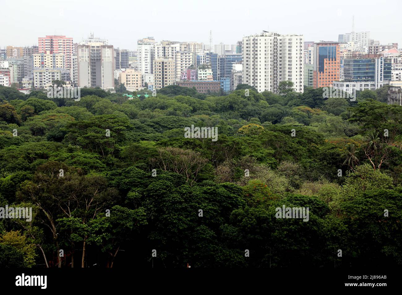 Dhaka, Bangladesh. 14th mai 2022. Une ligne d'horizon avec un arbre vert de Suhrawardy Udyan près de l'université de dhaka se trouve le 14 mai 2022 à Dhaka, au Bangladesh. Suhrawardy Udyan, anciennement connu sous le nom de Ramna Race course Ground, est un mémorial national situé à Dhaka, au Bangladesh. Il porte le nom de Huseyn Shaheed Suhrawardy. ( Credit: SIPA USA/Alamy Live News Banque D'Images