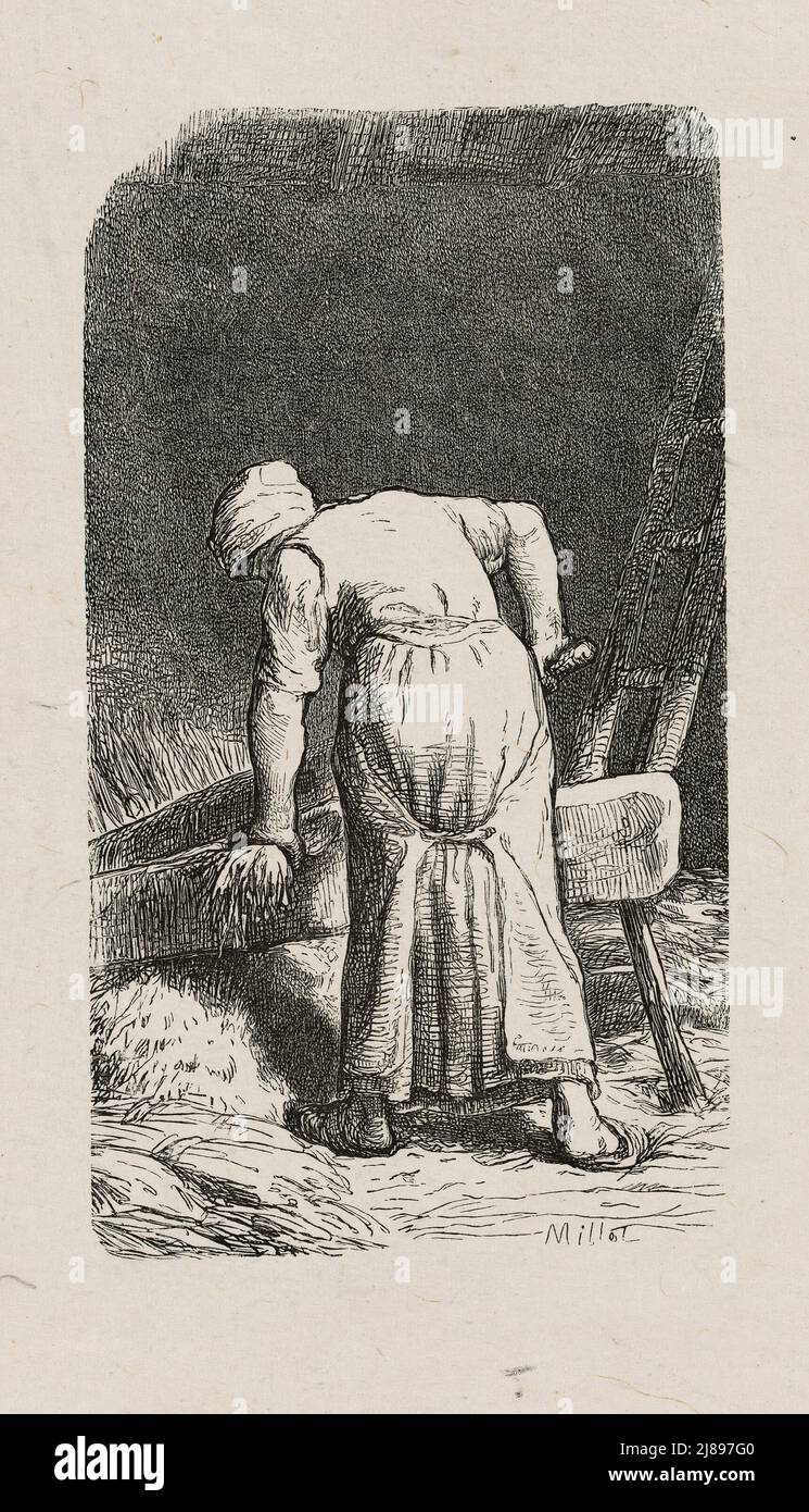 Femme écrasant Flax, 1853, après dessin fait en 1852. Banque D'Images