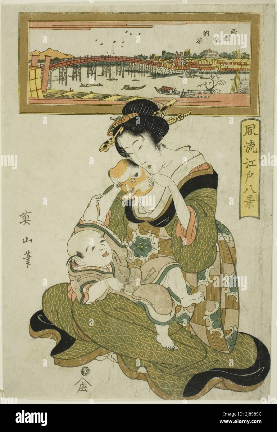 Profiter de la soirée fraîche au pont de Ryogoku (Ryogokubashi noryo), de la série "à la mode huit vues sur Edo (Furyu Edo hakkei)", Japon, début du 19th siècle. Banque D'Images