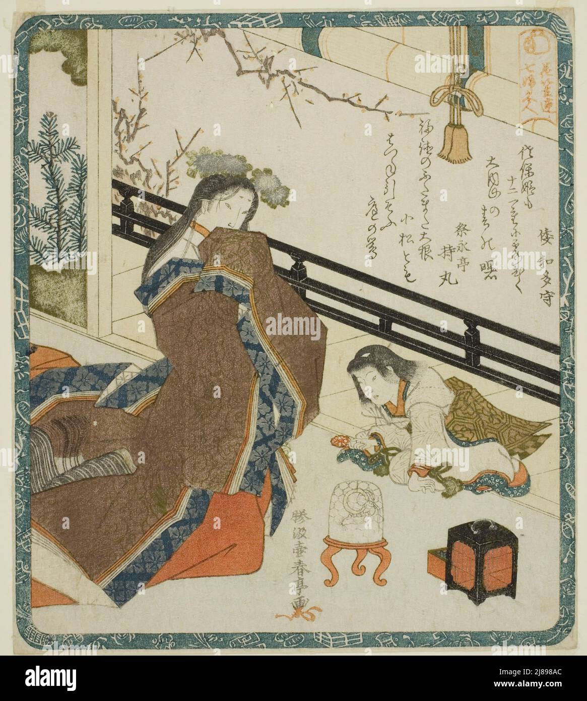 A court Lady as Daikoku, de la série "Seven Women as the Gods of Good Fortune for the Hanagasa Poetry Club (Hanagasaren shichifukujin)", Japon, c. 1820. Banque D'Images