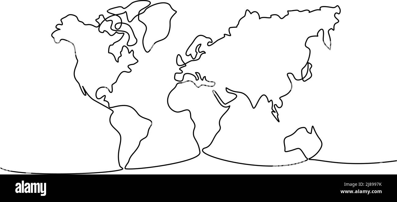 Mise en plan continue d'une ligne. Carte du monde. Illustration vectorielle. Illustration de Vecteur