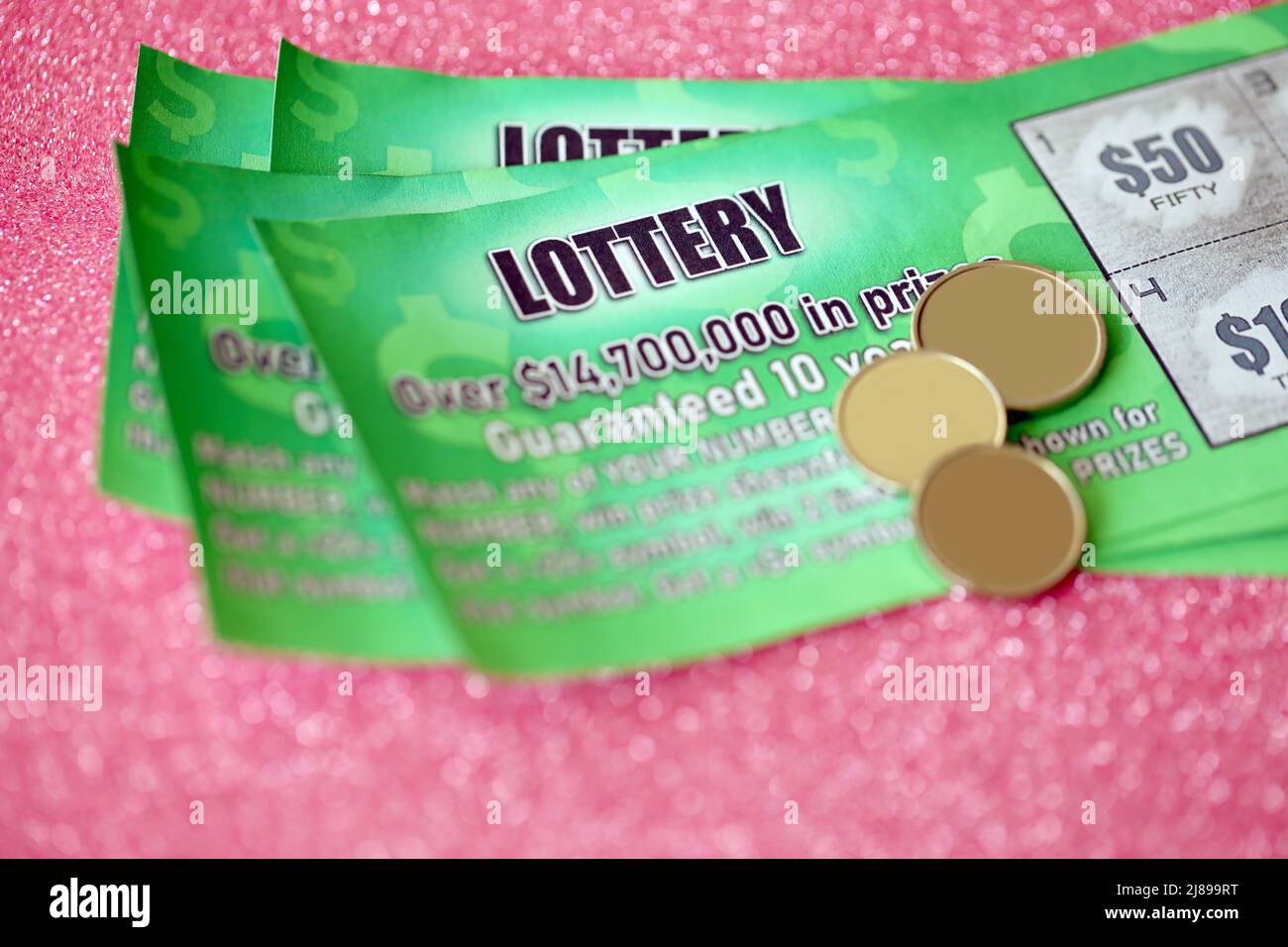 Vue Rapprochée Des Cartes à Gratter De Loterie Verte Et Des