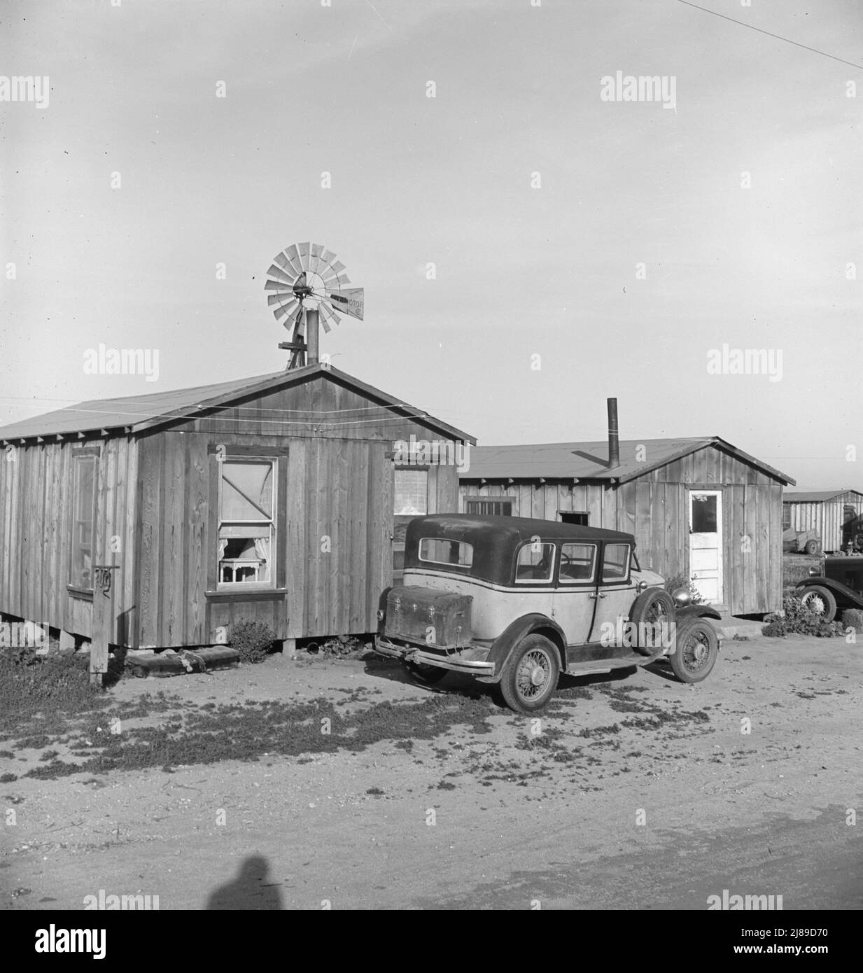 Les cabines qui louent dix dollars par mois. Lit en fer et lampes électriques inclus. Dans le camp d'automobiles d'Arkansawyers. Greenfield, Salinas Valley, Californie. [Logement très basique pour les travailleurs agricoles de l'État de l'Arkansas]. Banque D'Images