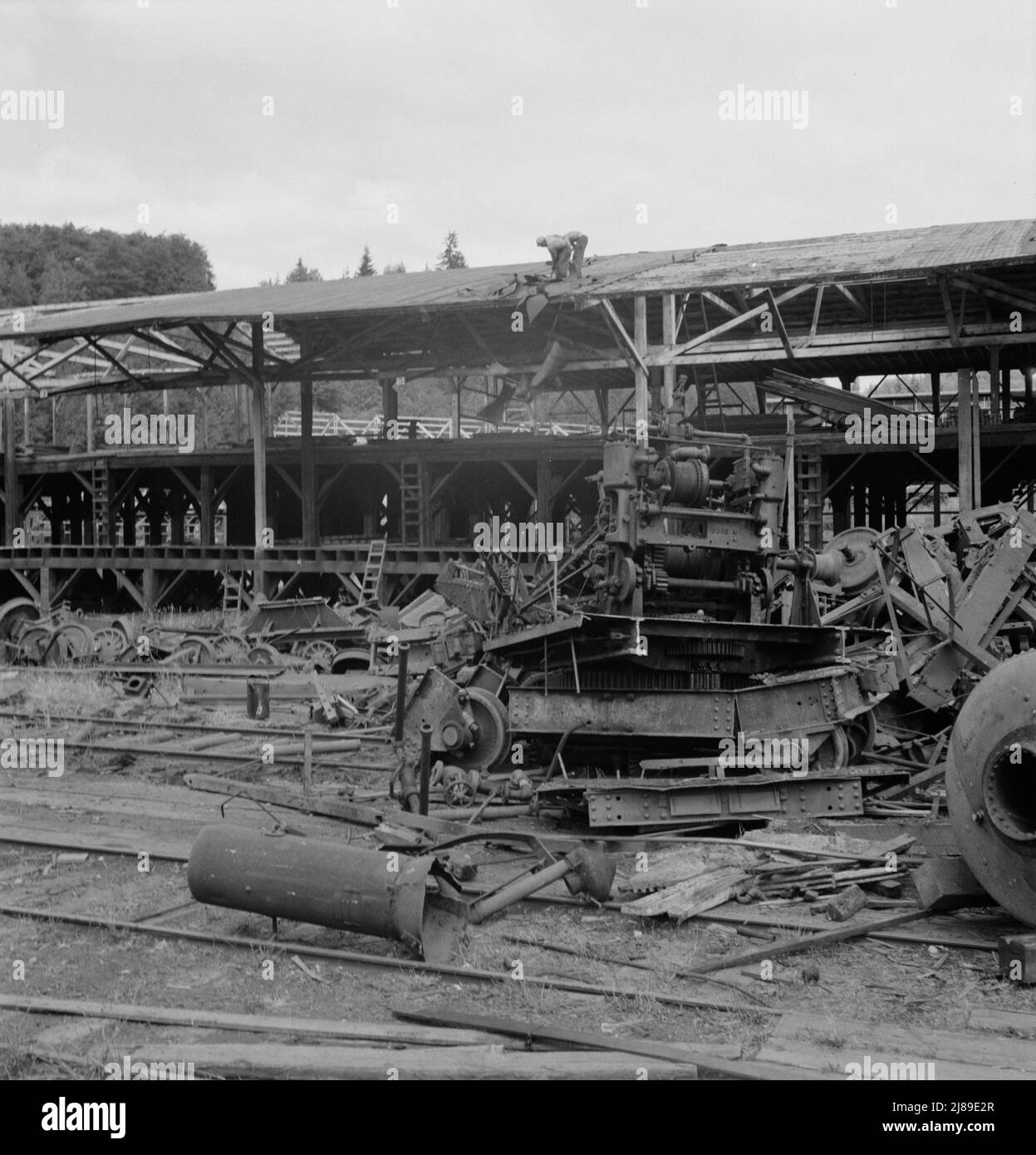 Démantèlement de l'usine de bois de Mumby après trente-cinq ans d'exploitation. Malone, ouest de Washington. Banque D'Images