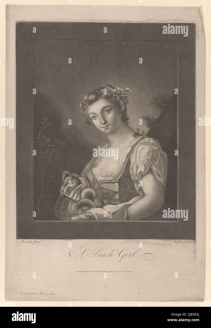 Une fille de Peach: Une femme portant des pêches dans son tablier et tenant un, 1786. Banque D'Images