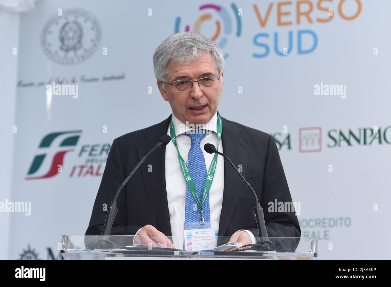 Sorrente, Italie. 14 mai 2022. Daniele Franco Ministre italien de l'Economie et des Finances lors de l'édition 1st de "Verso Sud" organisée par la Maison européenne - Ambrosetti à Sorrente, Naples, Italie, le 14 mai 2022. Credit:Franco Romano/Alamy Live News Banque D'Images