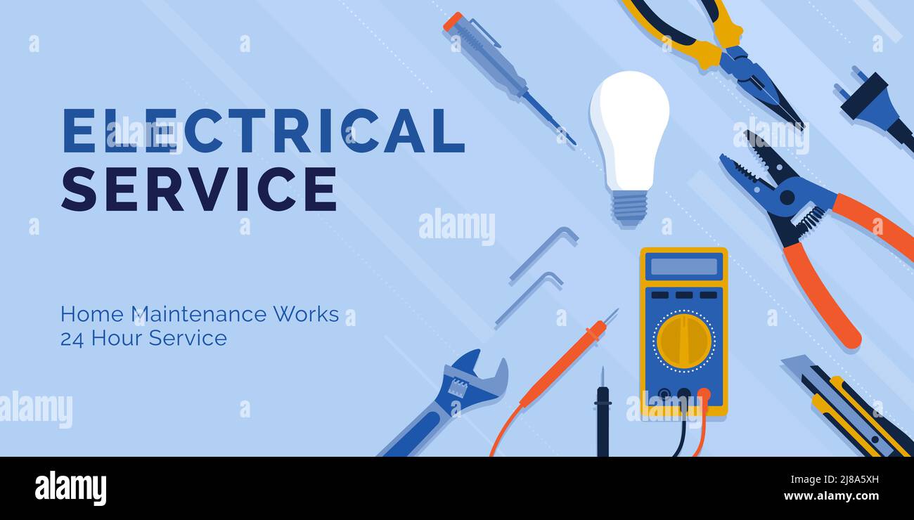 Outils de travail d'électricien : concept de service électrique professionnel Illustration de Vecteur