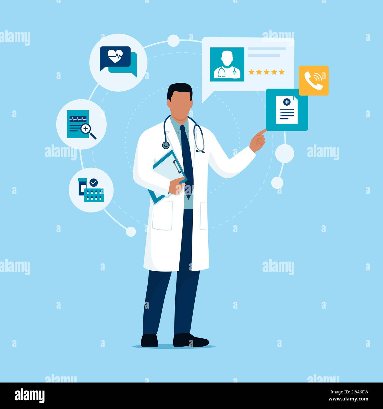 Médecin professionnel donnant des conseils médicaux et des prescriptions en ligne, concept de médecin en ligne Illustration de Vecteur