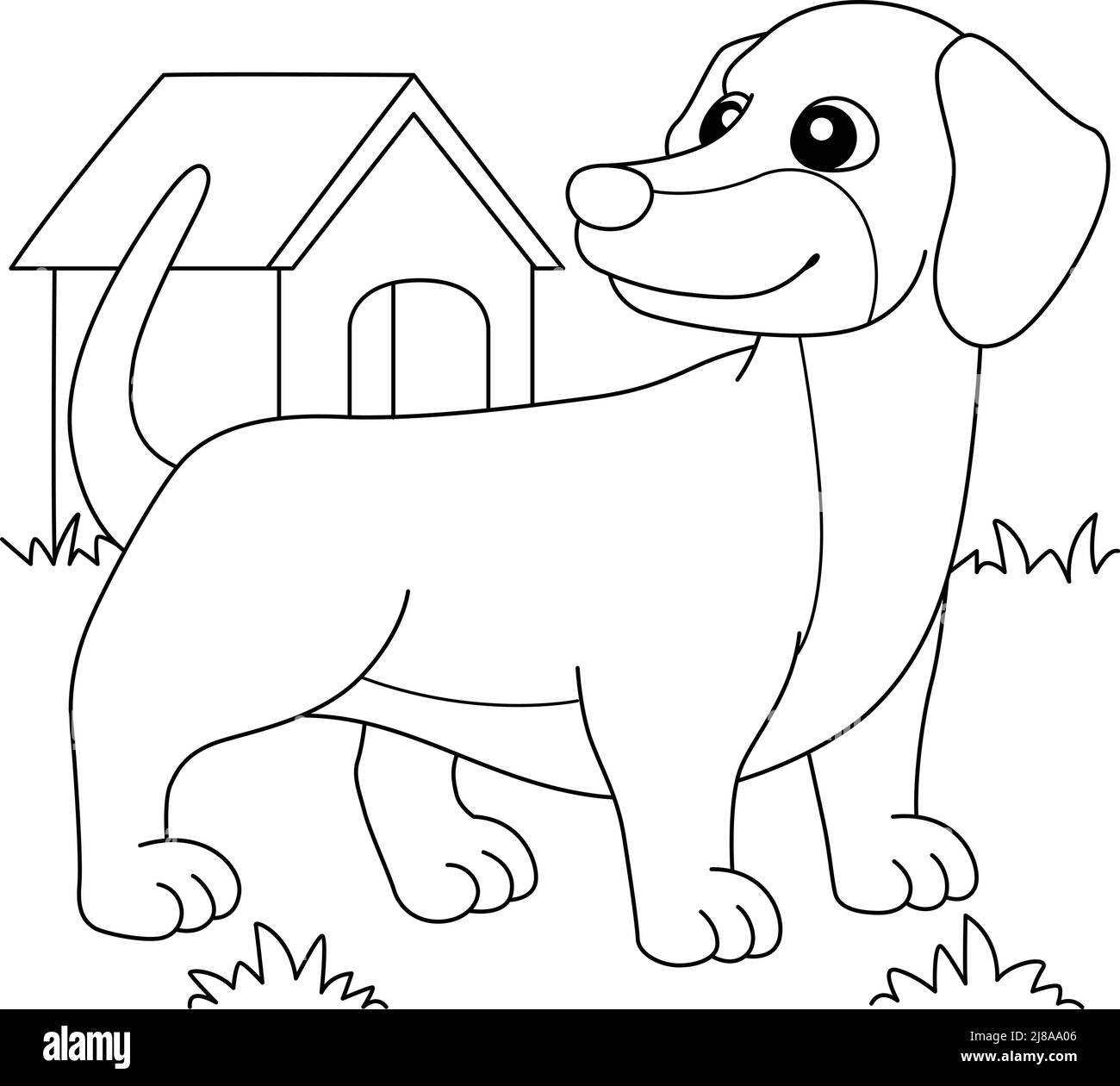 Page de coloriage pour chiens Dachshund pour enfants Illustration de Vecteur