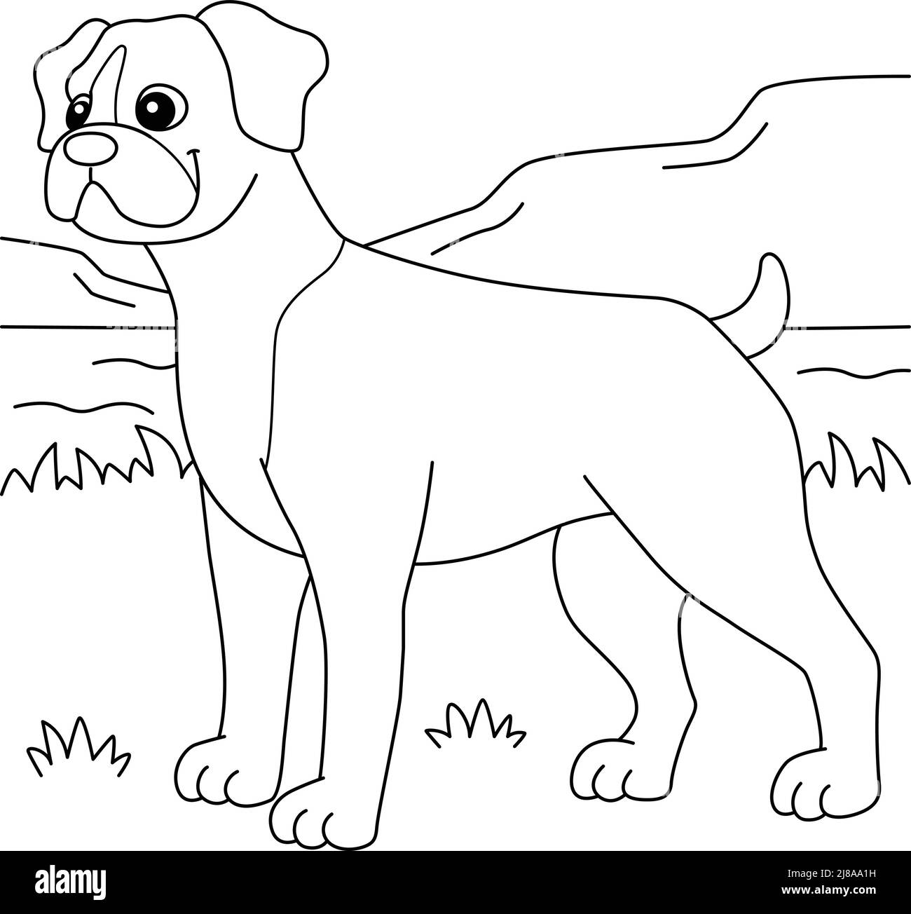 Page de coloriage pour chien boxeur pour enfants Illustration de Vecteur