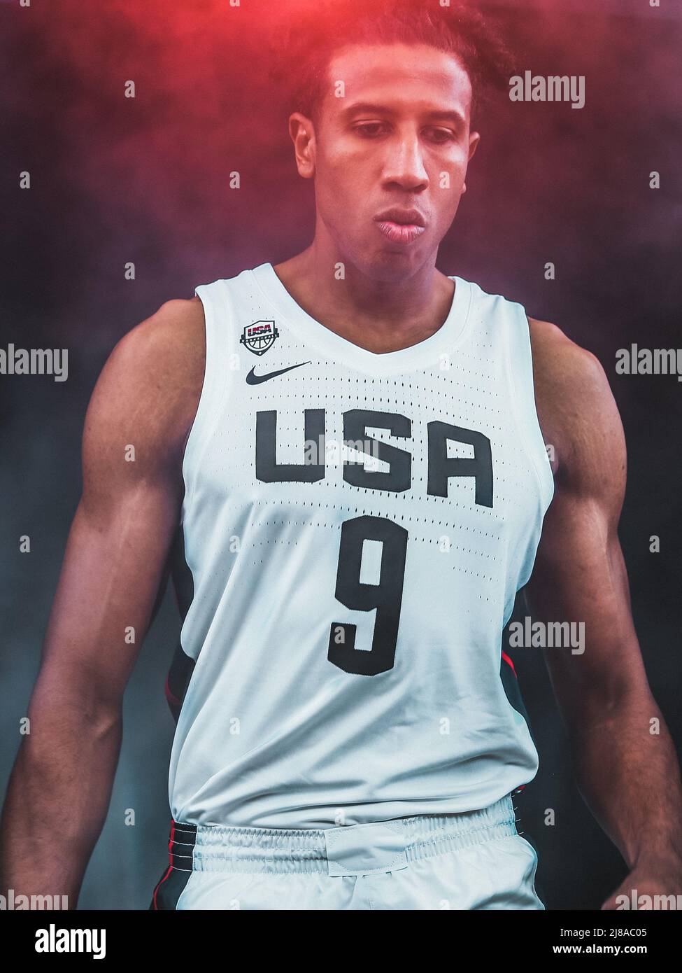 Amsterdam, pays-Bas, 19 juin 2019 : Portrait du joueur de basket-ball américain Kareem Maddox lors de la coupe du monde de basket-ball FIBA 3x3 Banque D'Images