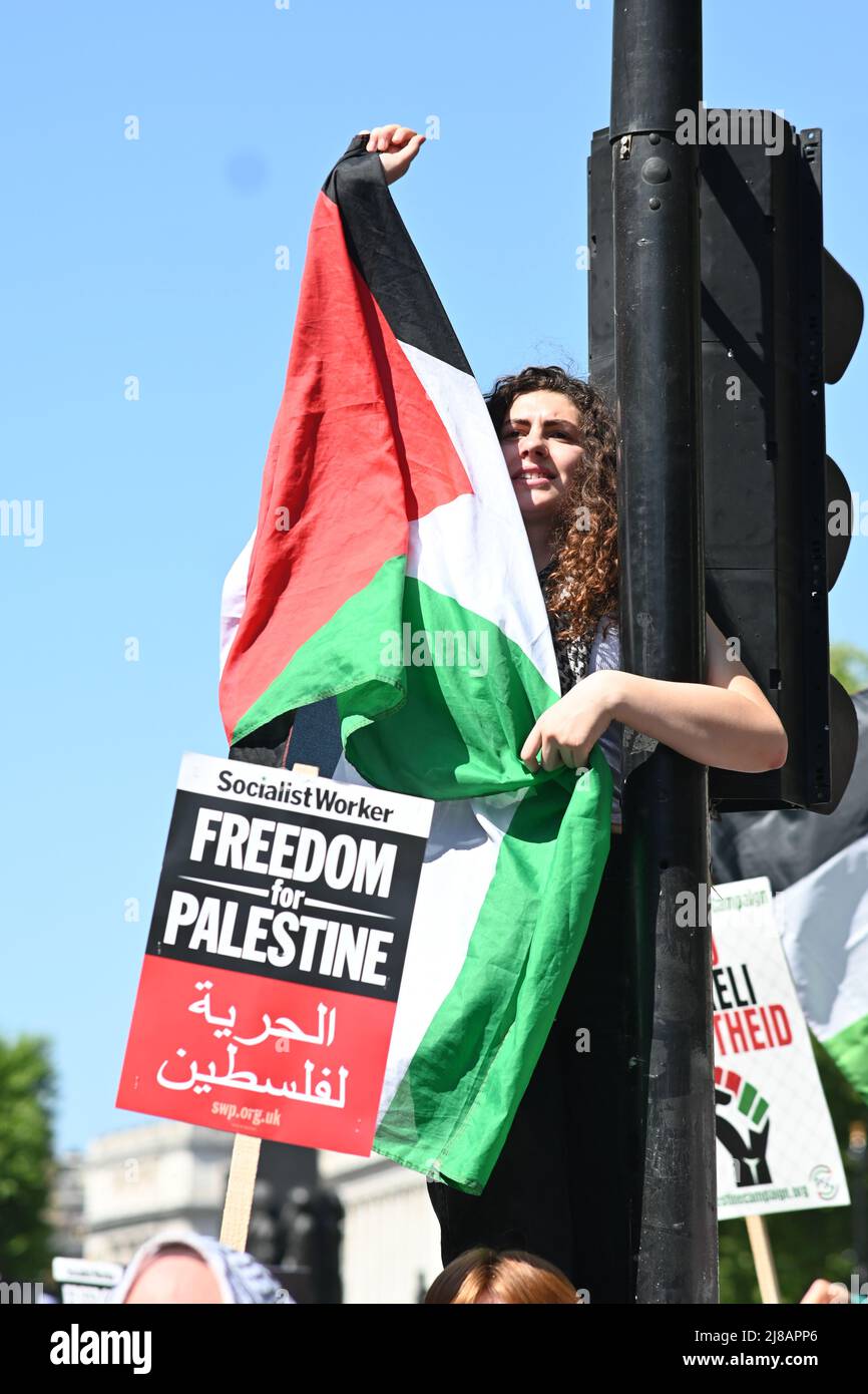 La création britannique de la criminalisation Balfour le peuple palestinien. Des milliers de mars contre 74 ans de Nakba. Nous nous opposons à la Palestine et à l'apartheid!. Justice pour #Shireen, l'assassinat par Israël du correspondant d'Aljazeera Shireen Abu Akleh à Jénine tué par des soldats israéliens à la BBC, Londres, Royaume-Uni. - 14 mai 2022. Banque D'Images