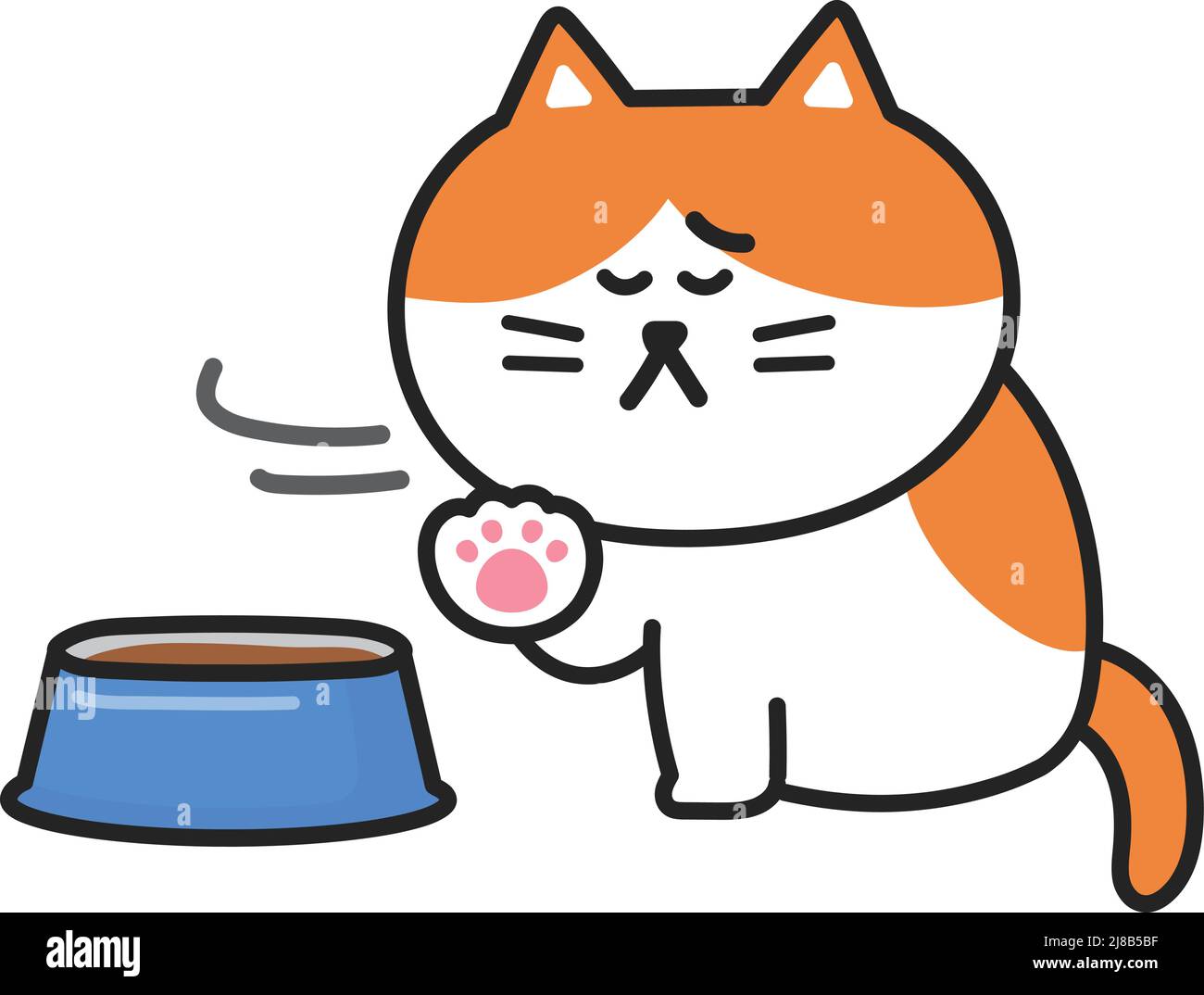 Dessin animé Tabby ne peut pas manger de nourriture humide dans le bol de chat, illustration vectorielle. Illustration de Vecteur