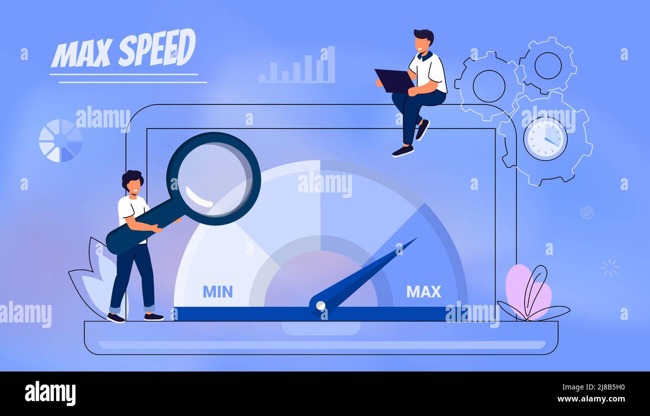 Optimisation du chargement du site Web vitesse de la page et SEO Flat vecteur concept illustration vitesse du site Web temps de chargement optimisation de la page Test de vitesse cadran de mesure Illustration de Vecteur