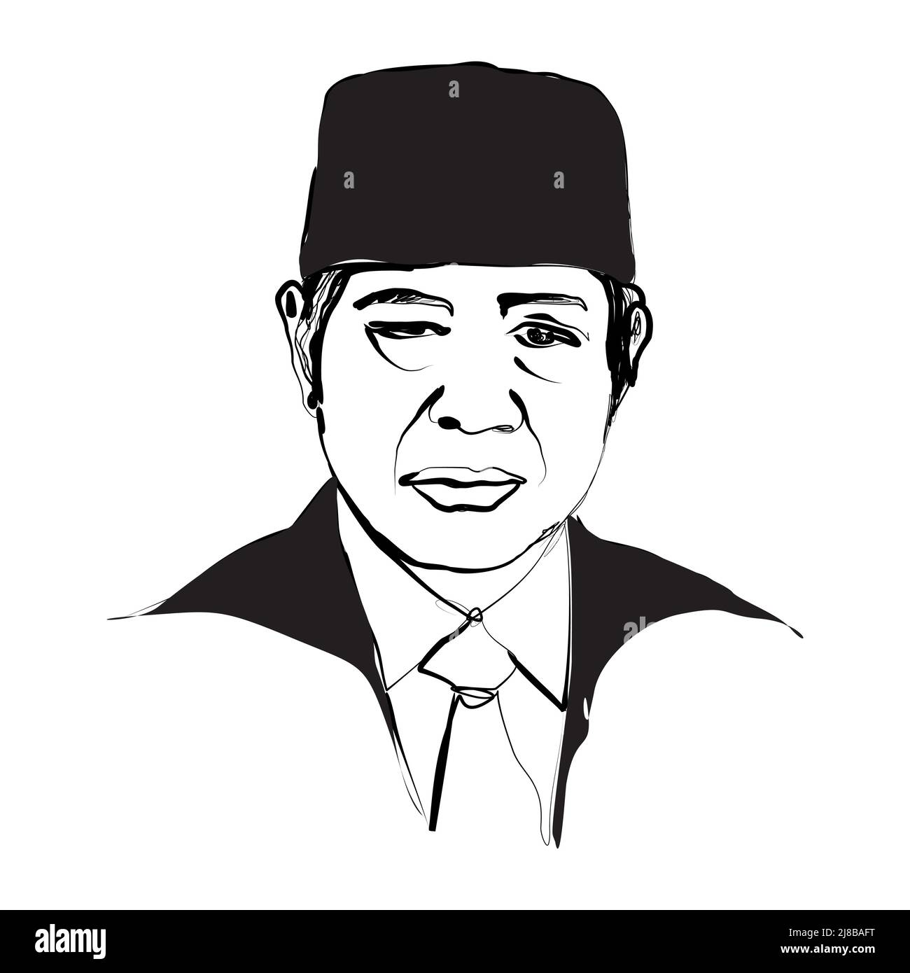 Croquis noir et blanc du deuxième président de la république d'Indonésie. Général Suharto. Illustration vectorielle Illustration de Vecteur