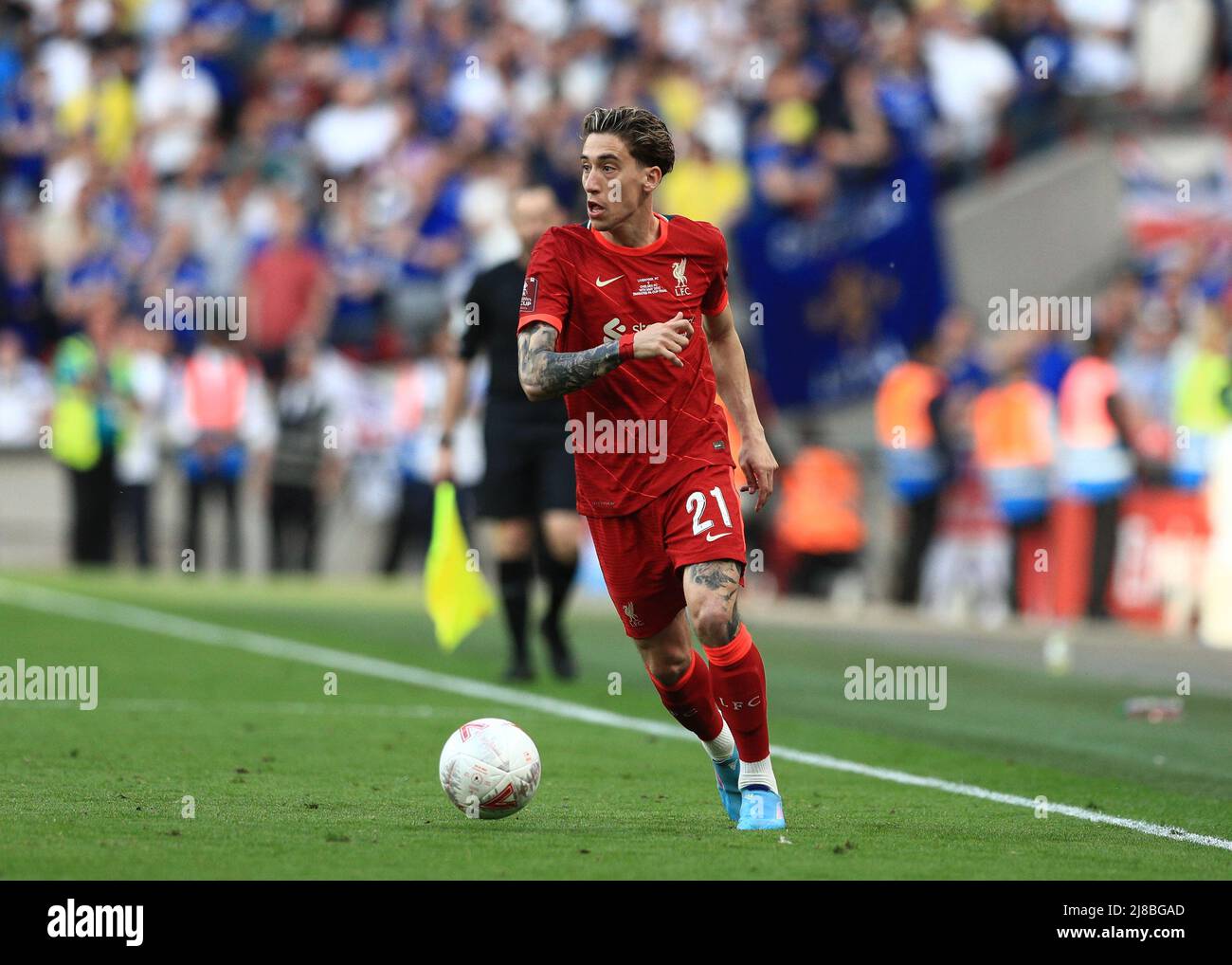 14th mai 2022 ; Stade Wembley, Londres, Angleterre ; finale de la coupe FA, Chelsea contre Liverpool : Kostas Tsimikas de Liverpool Banque D'Images