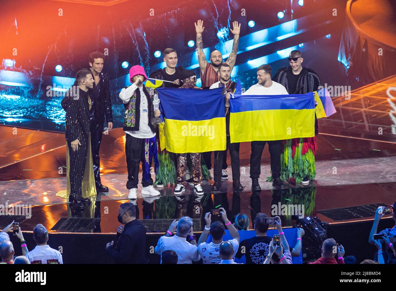 L'Orchestre de Kalush pour l'Ukraine remporte la grande finale du Concours Eurovision de la chanson. Turin (Italie) le 14th mai 2022. Photo de Marco Piovanotto/ABACAPRESS.COM Banque D'Images