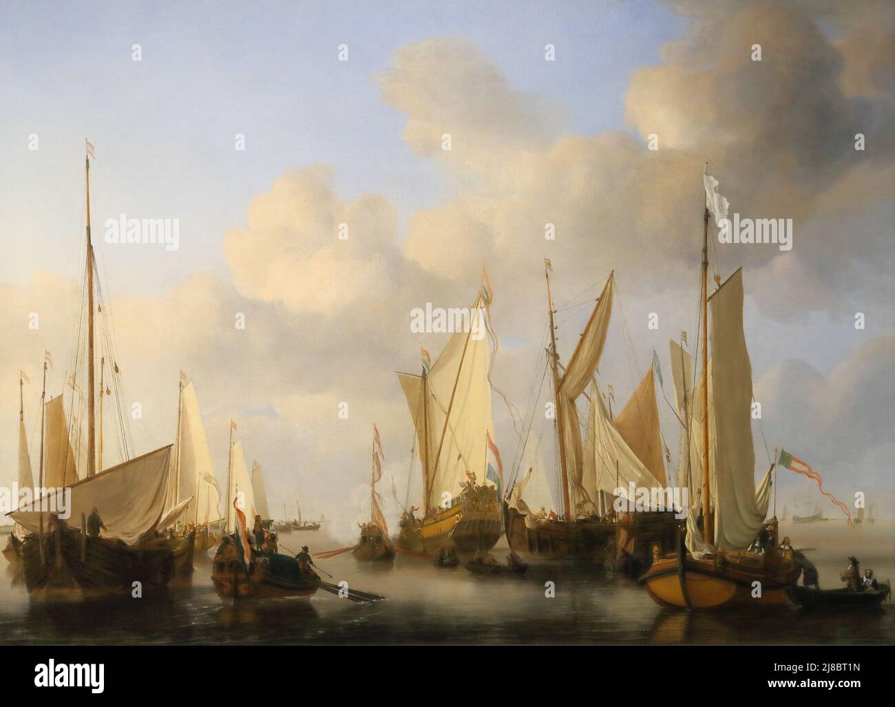 Un yacht hollandais saluant par le peintre hollandais Willem van de Velde à la National Gallery, Londres, Royaume-Uni Banque D'Images