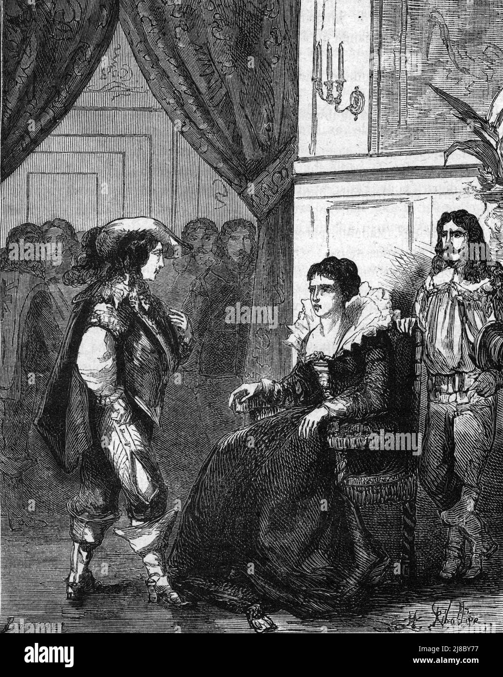 'Entrevue de la regente Marie de Médicis (1575-1642) avec son fils Louis XIII (1601-1643)' (Roi Louis XIII avec sa mère Marie de Médicis) Gravure tiree de 'les mystérieuses du grand monde' de Fulgence Girard Collection privee Banque D'Images