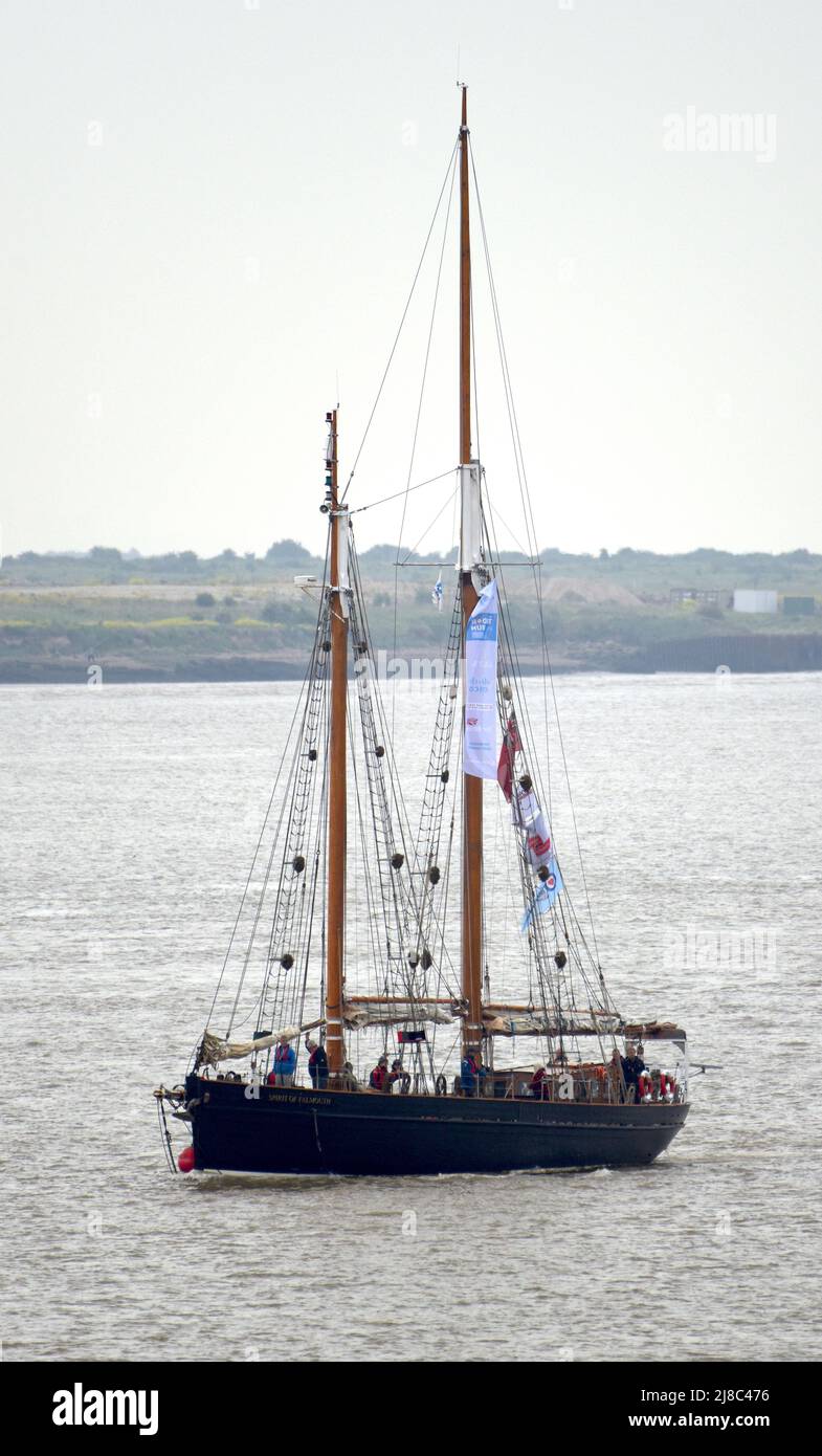 15/05/2022 Gravesend UK Un grand navire avec patronage royal a visité Gravesend Town Pier ce matin. L'Esprit de Falmouth est une réplique d'une Sch Gaff Banque D'Images