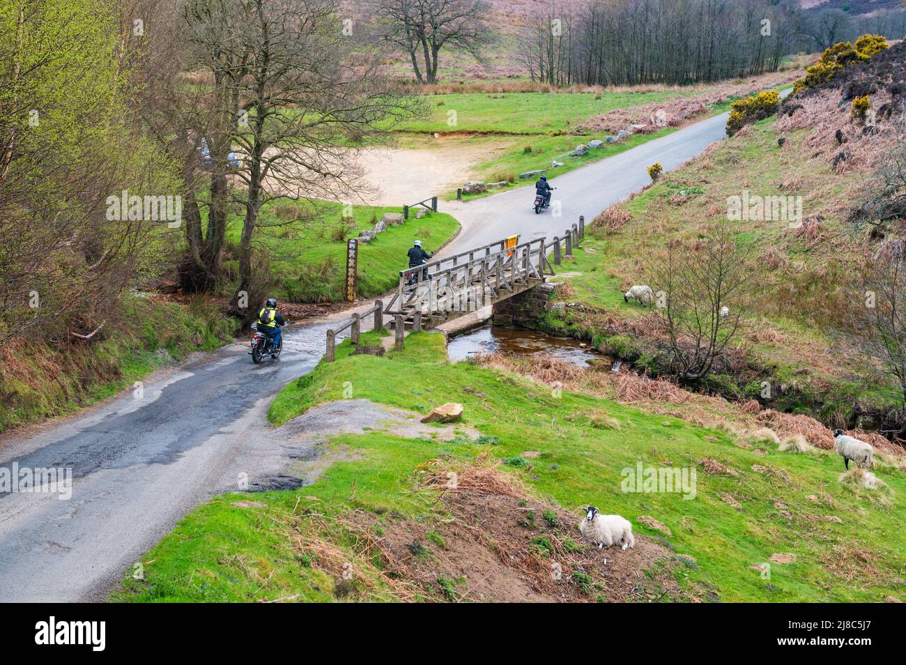 Motocyclistes au Hob Hole à Baysdale, parc national des Moors de North York Banque D'Images