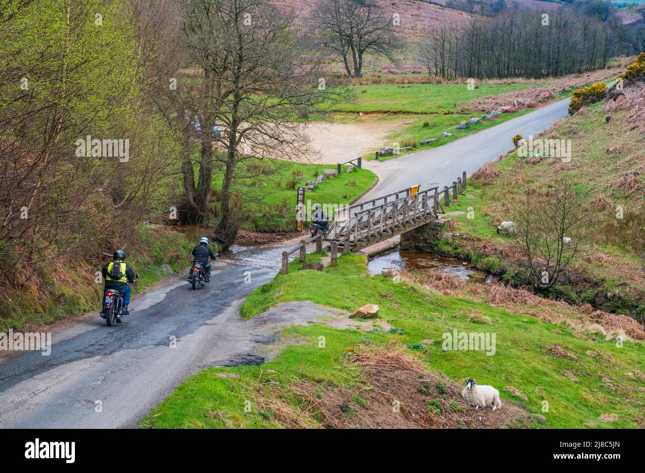 Motocyclistes au Hob Hole à Baysdale, parc national des Moors de North York Banque D'Images
