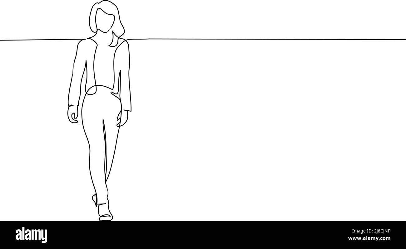 Mise en plan continue d'une ligne. Femme marchant. Illustration vectorielle Illustration de Vecteur