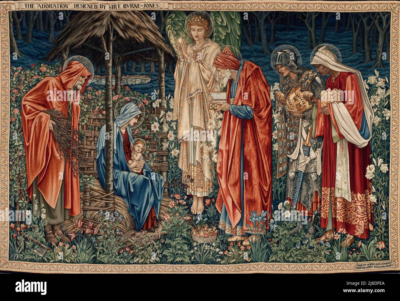 L'adoration du Magi par Edward Burne Jones. Dans ce mythe chrétien, trois sages hommes ou rois viennent visiter le nouveau-né jésus et le reconnaissent comme le messie et fils de dieu. Banque D'Images