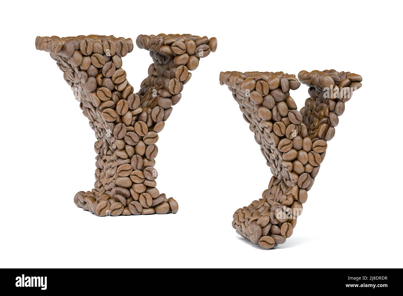 Lettre y du grain de café isoilée sur blanc. Police de l'alphabet du café. 3d illustration Banque D'Images