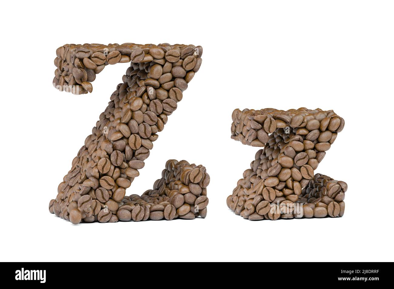 Lettre Z du grain de café isoilée sur blanc. Police de l'alphabet du café. 3d illustration Banque D'Images