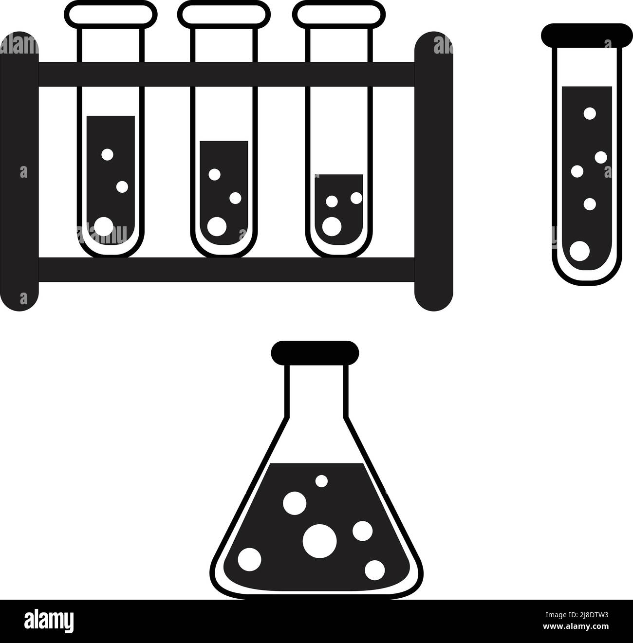 icône du tube à essai et du flacon conique sur fond blanc Illustration de Vecteur