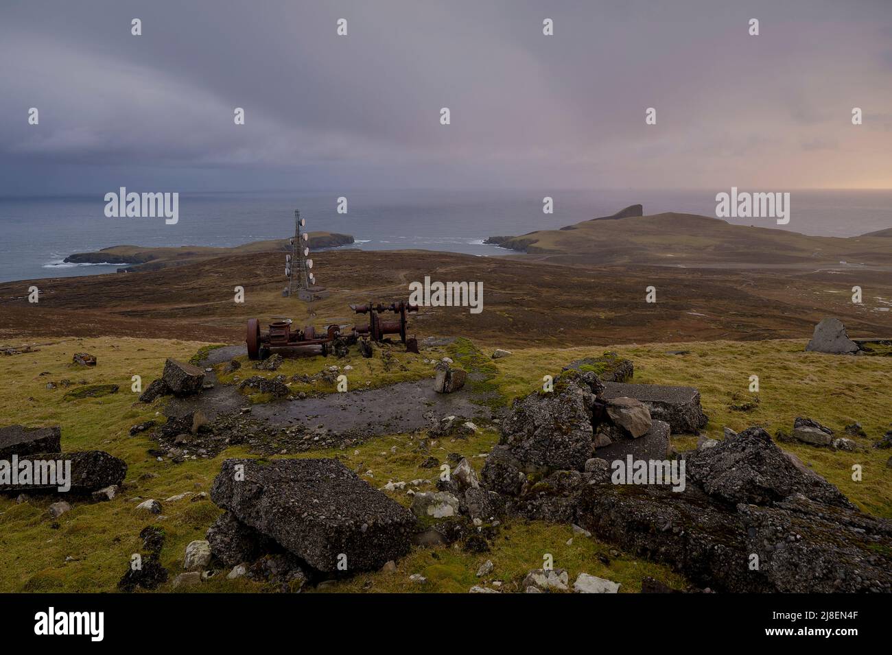 Vue depuis le sommet de Ward Hill, le point le plus haut de Fair Isle Banque D'Images